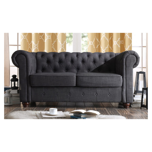 Garcia Hand-tufted Rolled Arm Loveseat in Charcoal Grey Color Garcia Hand-tufted Rolled Arm Loveseat in Charcoal Grey Color