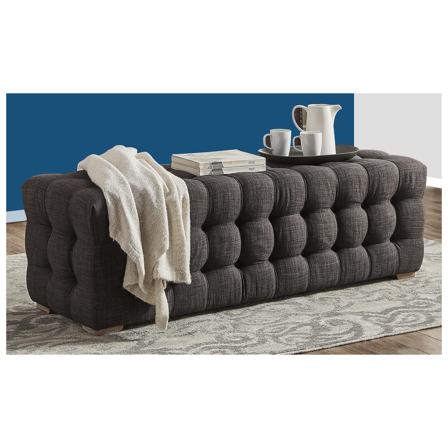 AtoZ Tufted Ottoman 120-cm Short Ottoman Charcoal Grey