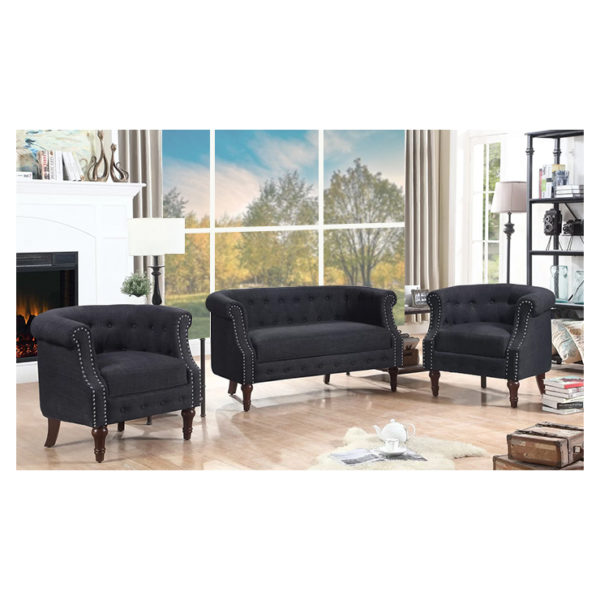 Edmeston Chesterfield Loveseat in Charcoal Grey Color Edmeston Chesterfield Loveseat in Charcoal Grey Color