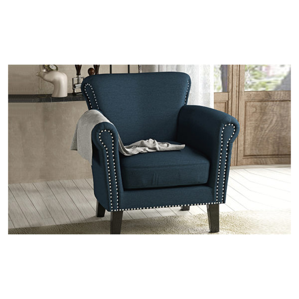 Brice Vintage Scroll Arm Studded Fabric Club Chair Blue Brice Vintage Scroll Arm Studded Fabric Club Chair Blue