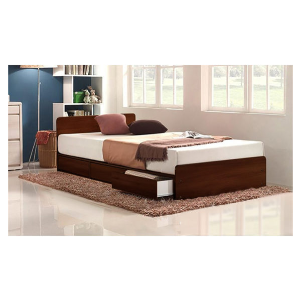 Three-Drawer Storage Single Bed With Mattress Brown Three-Drawer Storage Single Bed With Mattress Brown