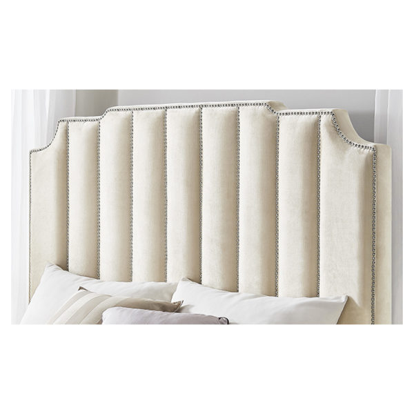 Chareau Velvet Upholstered Nailhead King Bed without Mattress Beige Chareau Velvet Upholstered Nailhead King Bed without Mattress Beige