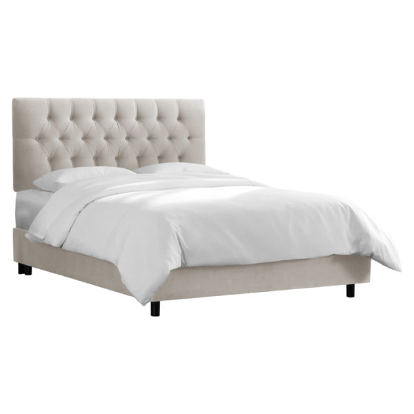 White Velvet Tufted Queen Bed with Mattress Light Grey White Velvet Tufted Queen Bed with Mattress Light Grey