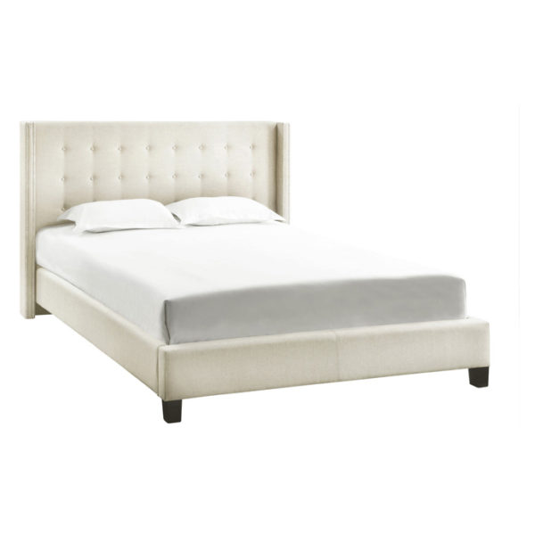 Melina Tufted Linen Wingback Queen Bed without Mattress Beige Melina Tufted Linen Wingback Queen Bed without Mattress Beige