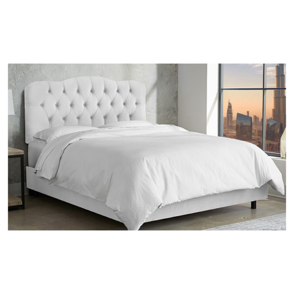 Buy Tufted Bed Velvet White King Bed Without Mattress White