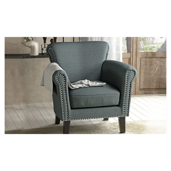 Buy Brice Vintage Scroll Arm Studded Fabric Club Chair Grey