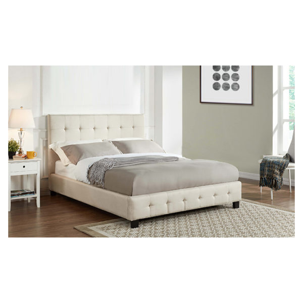 Cream Upholstered Blind Tufted Super King Bed Without Mattress Beige Cream Upholstered Blind Tufted Super King Bed Without Mattress Beige