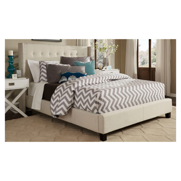 Melina Tufted Linen Wingback Queen Bed without Mattress Beige Melina Tufted Linen Wingback Queen Bed without Mattress Beige