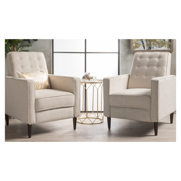 Mervynn Mid-Century Fabric Recliner Club Chairs (Set of 2) Cream Mervynn Mid-Century Fabric Recliner Club Chairs (Set of 2) Cream