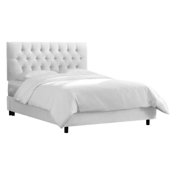 White Velvet Tufted Super King Bed without Mattress White White Velvet Tufted Super King Bed without Mattress White