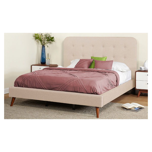 Garbo Mid Century Upholstered Queen Bed without Mattress Beige Garbo Mid Century Upholstered Queen Bed without Mattress Beige