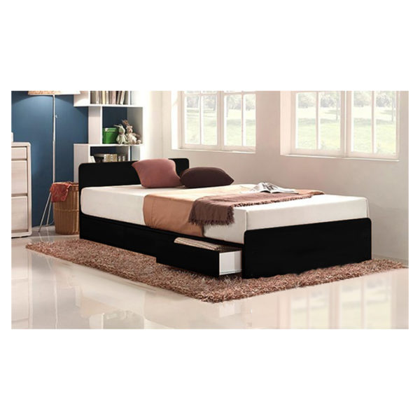 Three-Drawer Storage Single Bed With Mattress Black Three-Drawer Storage Single Bed With Mattress Black