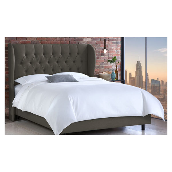 Tufted Linen Uphosltered Wingback King Bed without Mattress Dark Grey Tufted Linen Uphosltered Wingback King Bed without Mattress Dark Grey