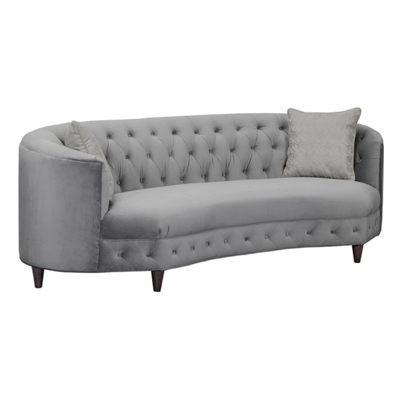 Buy Kidney Shaped Club Sofa With 2 Accent Pillows In Grey Color