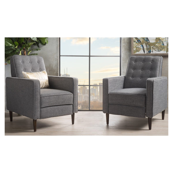 Mervynn Mid-Century Fabric Recliner Club Chairs (Set of 2) Dark Grey Mervynn Mid-Century Fabric Recliner Club Chairs (Set of 2) Dark Grey