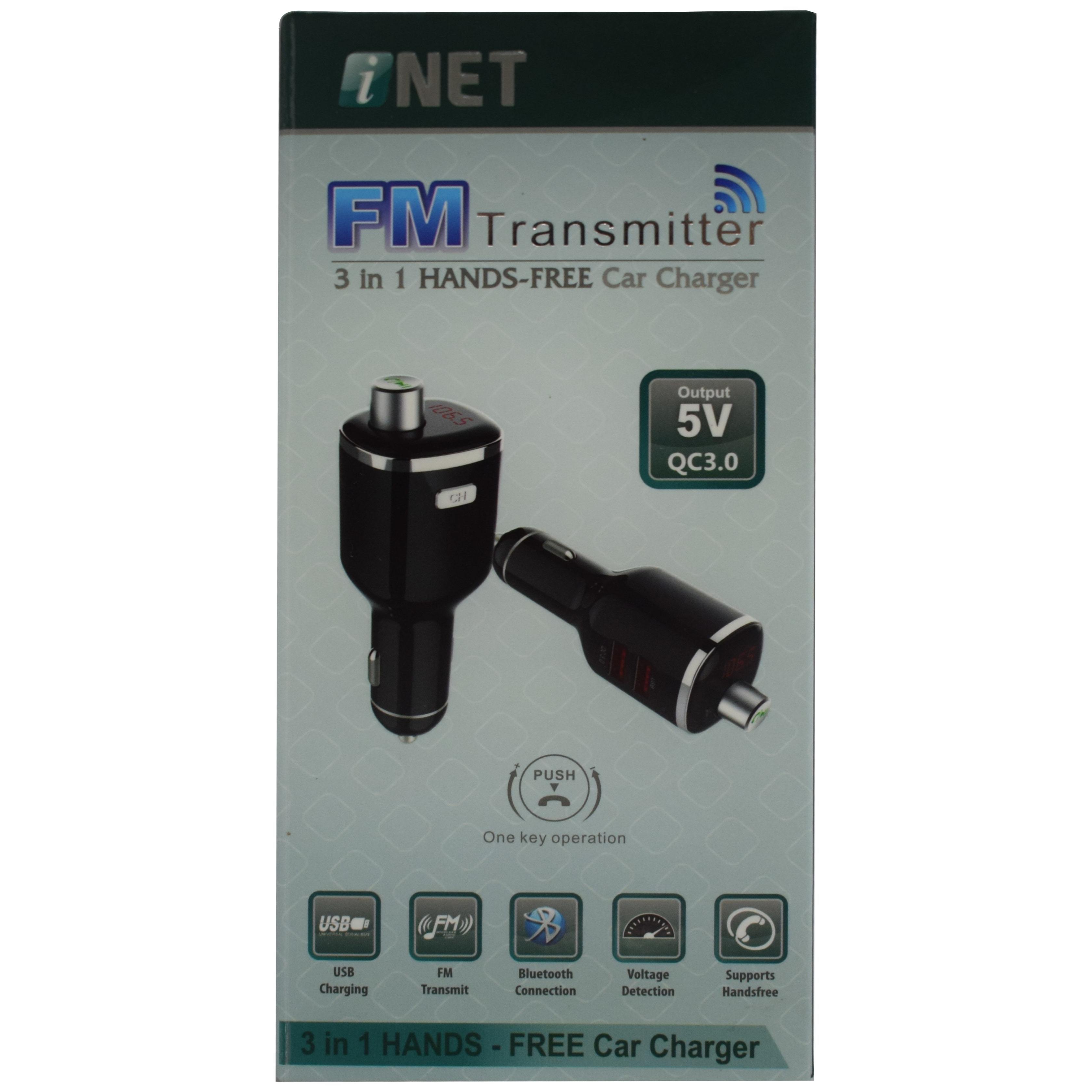 Inet 3 In 1 Hands Free Car Charger Black