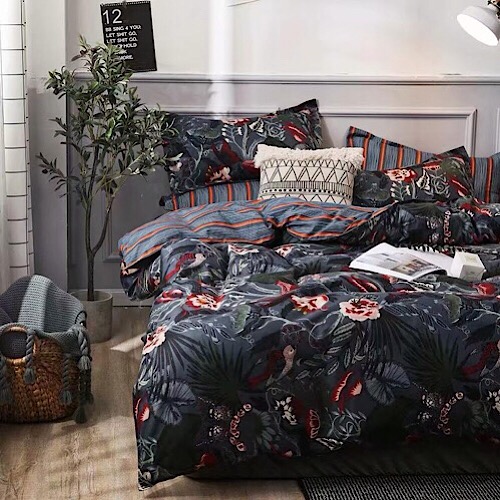 Buy King Size Dark Floral Design Bedding Set Of 6 Pieces Price