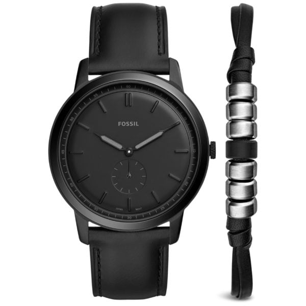 Buy Fossil Minimalist Gift Set Black Leather Watch For Men Price