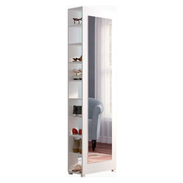 Buy White Tall Shoe Cabinet With Storage And Mirror Price