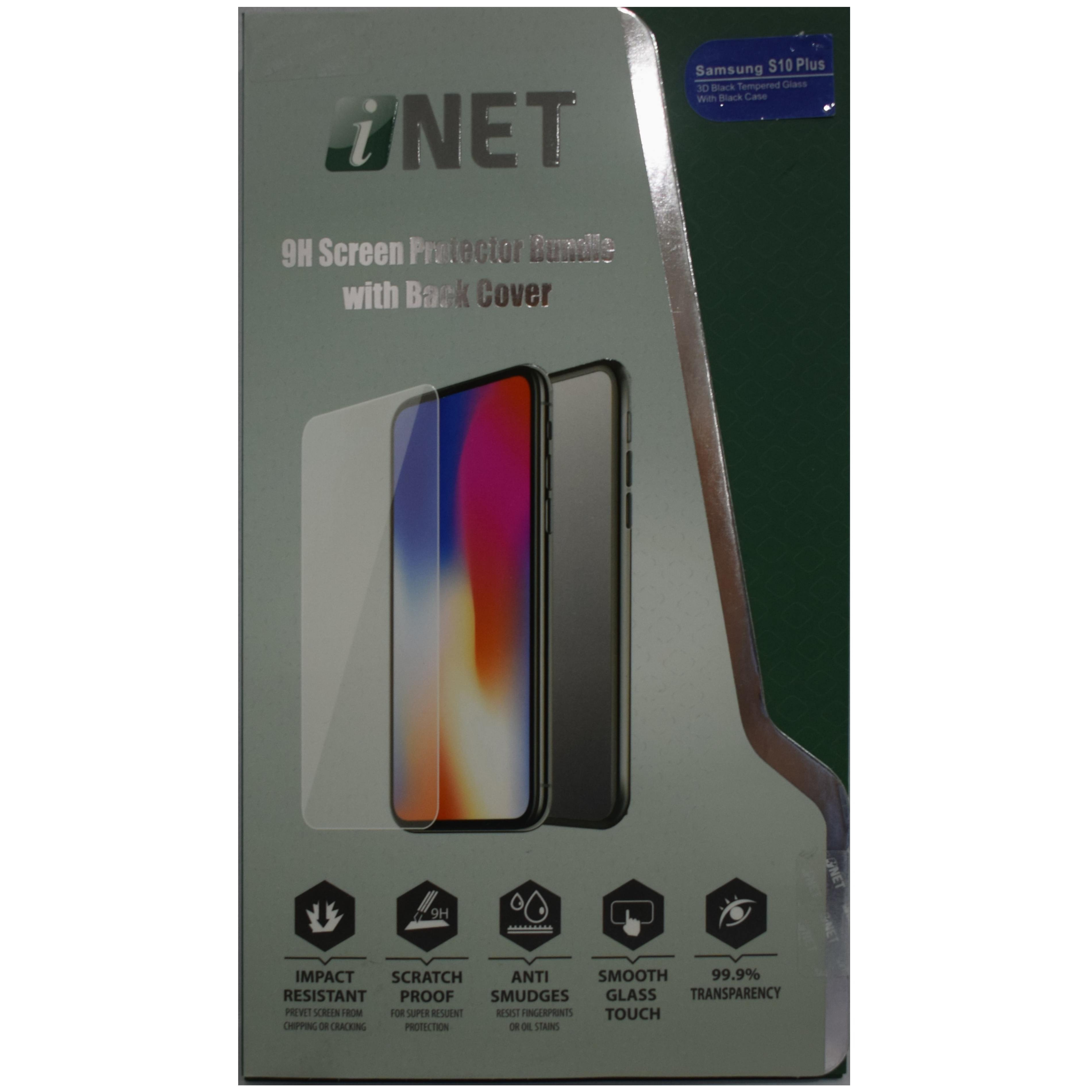 Inet Tempered Glass Screen Protector With Clear Back Case For Galaxy S10 Plus