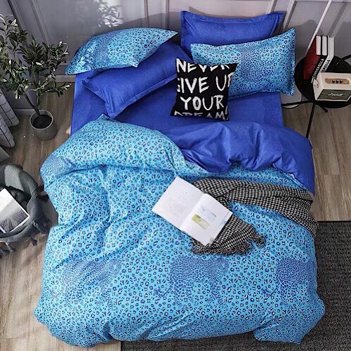 Single Blue Leopard Bedding Set of 4 Pieces