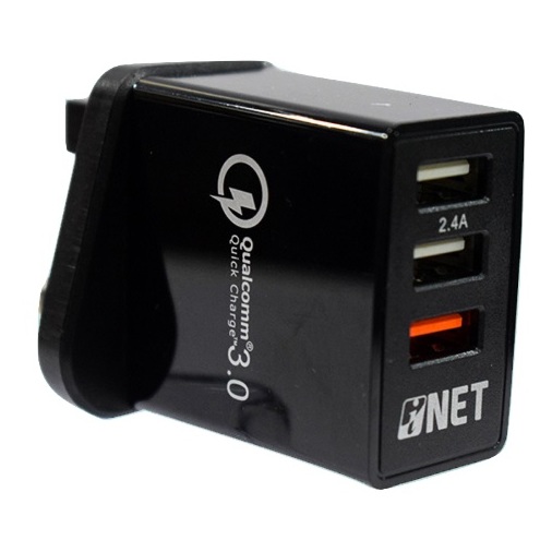 Inet 3 Port Quick Wall Charger – Black