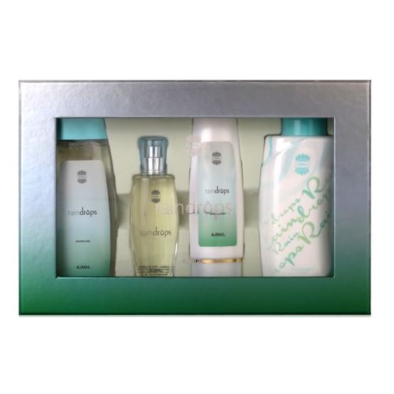 Ajmal Raindrops Gift Set For Women (Raindrops Spray 50ml EDP + 100ml Body Lotion + 200ml Shower Gel + 100gm Powder) Ajmal Raindrops Gift Set For Women (Raindrops Spray 50ml EDP + 100ml Body Lotion + 200ml Shower Gel + 100gm Powder)