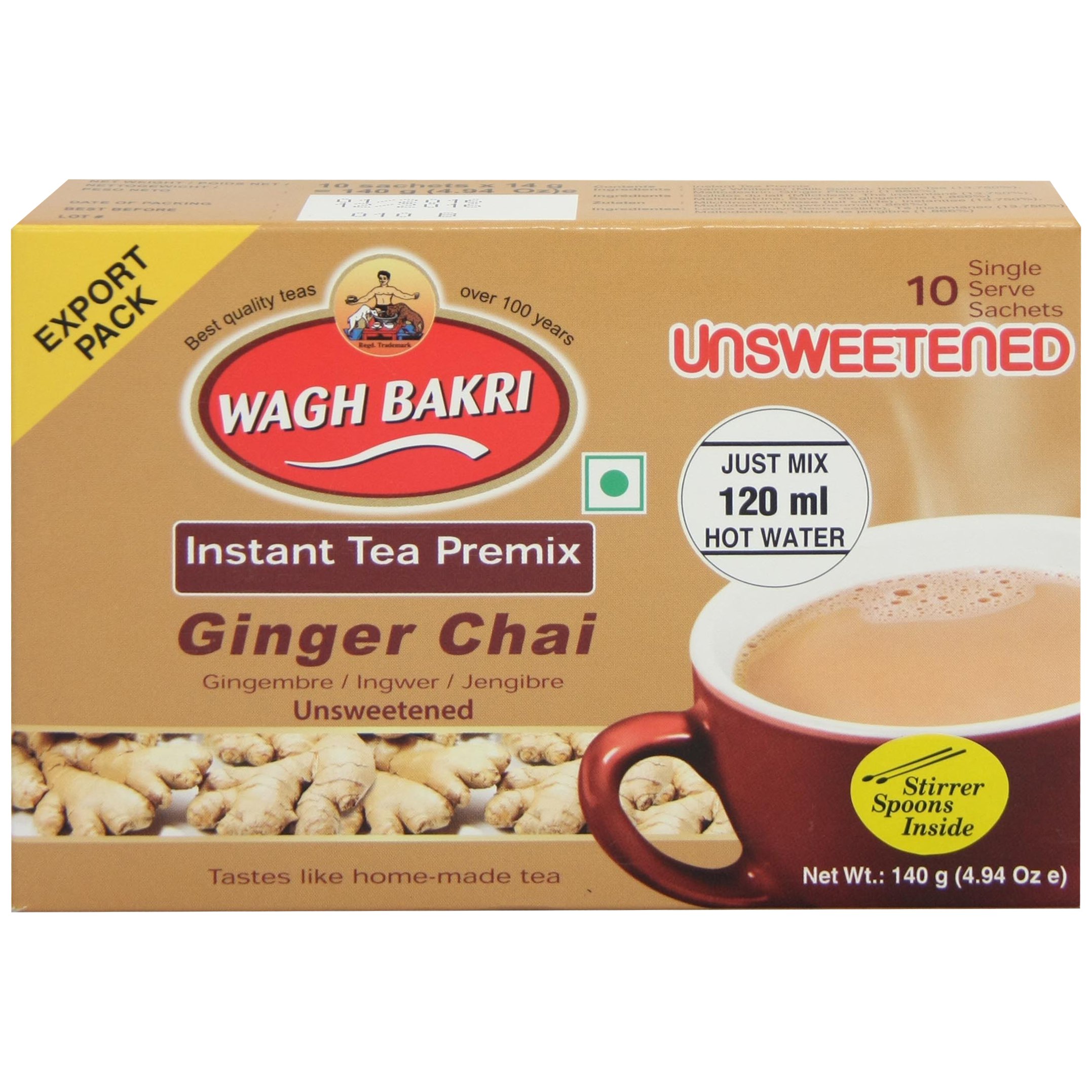 Wagh Bakri Unsweetened ginger Instant Tea Premix 140g