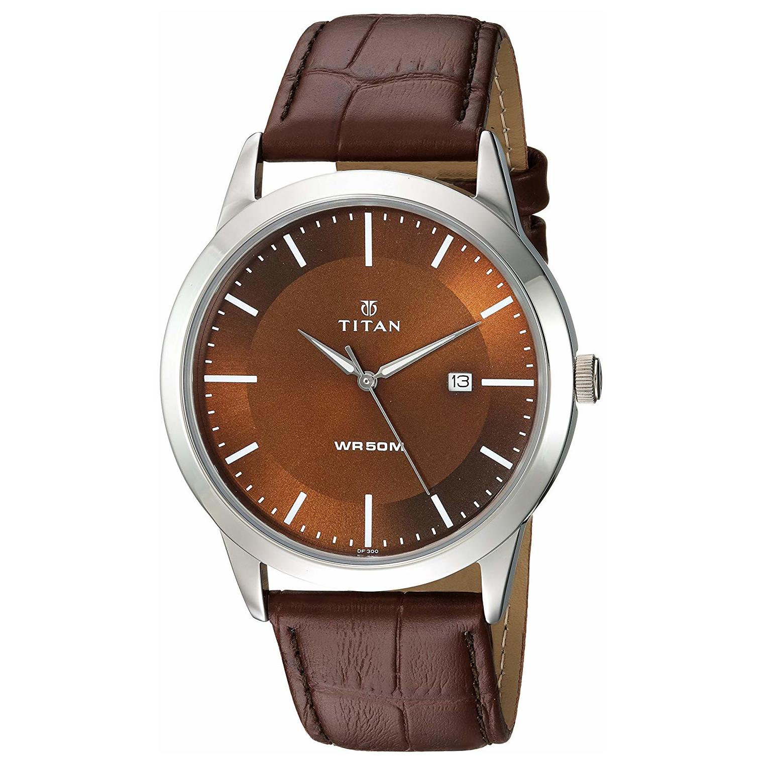 Titan 1584SL04 Brown Dial Analog Watch with Date Function for Men