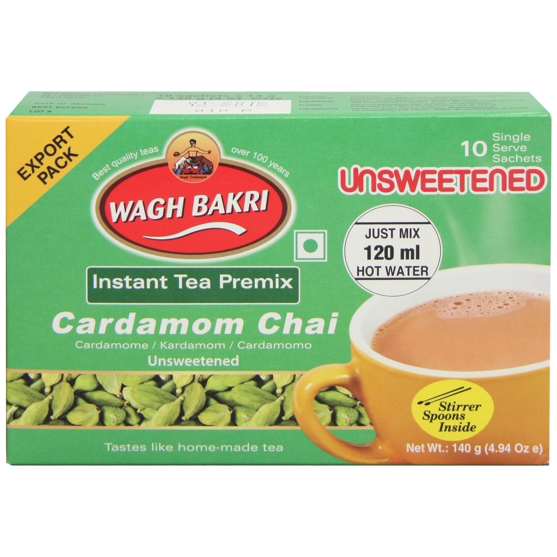 Wagh Bakri Unsweetened Cardamon Instant Tea Premix 140g