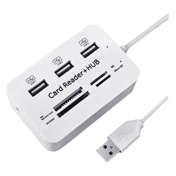 INET 7 In 1 USB Hub With Card Reader – White