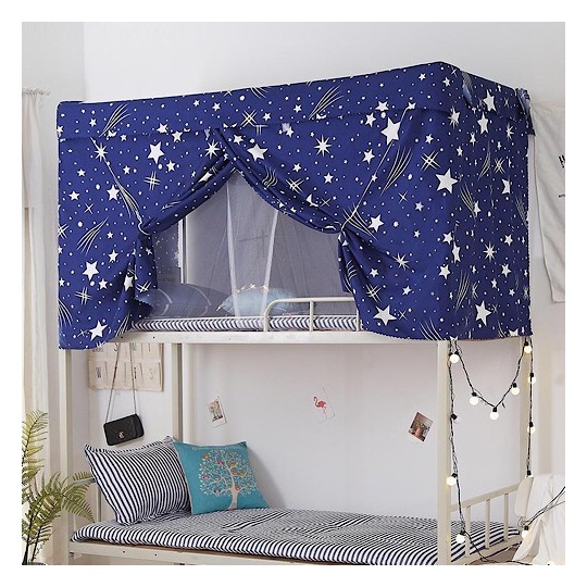 Single Bed Size 2pc Double Deck Curtains White Stars Design