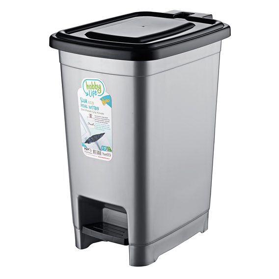 Slim Pedal Dustbin 25 Litres Mettalic Grey-Black