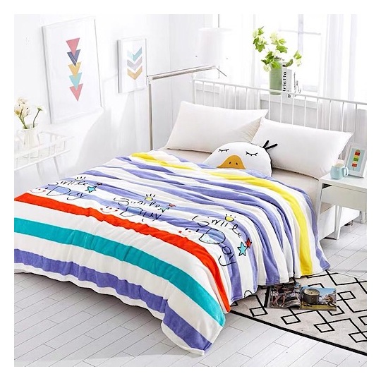 Double Size Cozy Fleece Blanket Multi Colored Striped Design