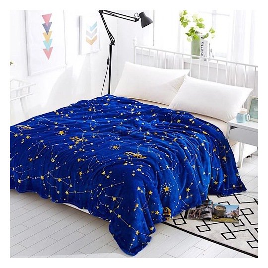 Double Size Cozy Fleece Blanket Yellow Star Design