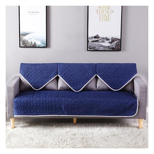 Two Seater Reversible Sofa Cover, Blue Chic Design