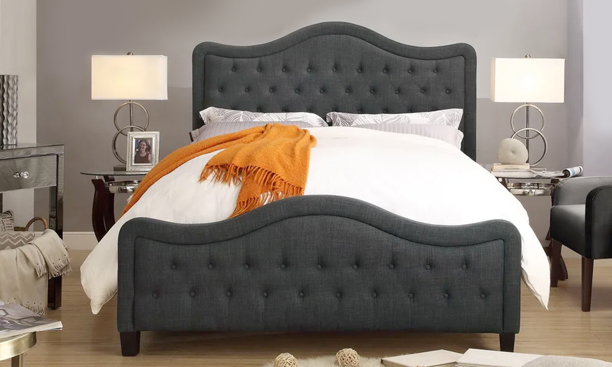 Adella Linen Grey Waved Top Upholstery Bed Super King Charcoal Grey