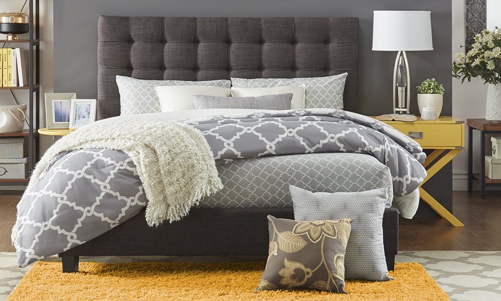 Briella Button Tufted Linen Upholstered Bed King Bed with Mattress Grey