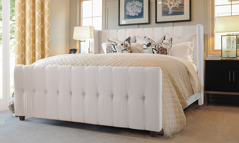 David Tufted Wingback Upholstered Bed King Bed with Mattress White