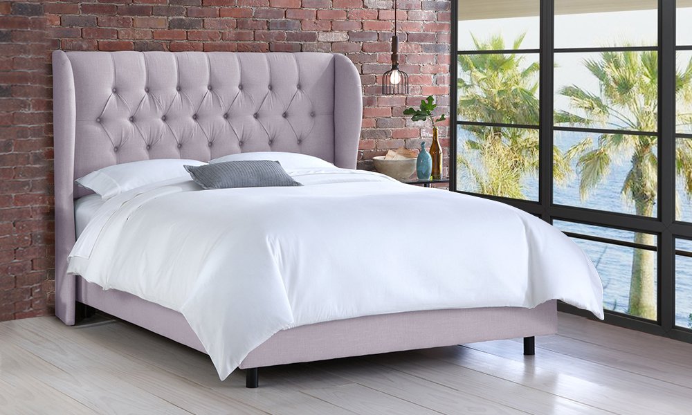 Tufted Linen Upholstered Wingback Bed Super King Bed Smoke