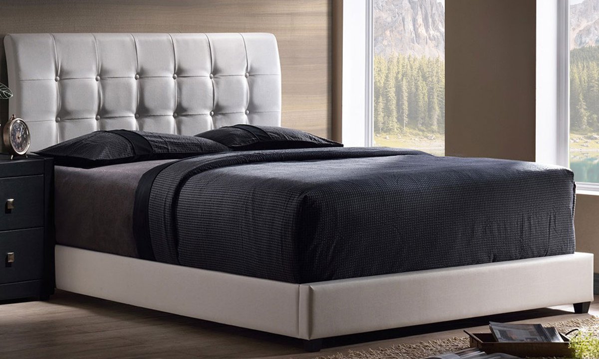Lusso Tufted Black Faux Leather Bed Super King Bed with Mattress Black