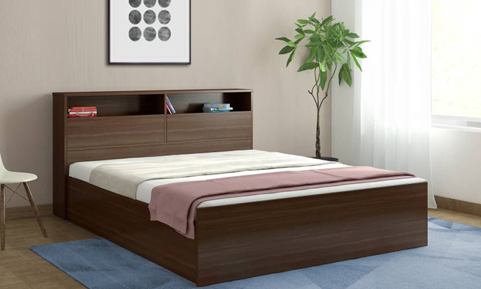 Engineered Wood Bed With Storage Super King Bed with Mattress Walnut