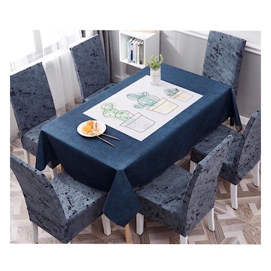 Buy Gray Marble Design Table Cloth With Dining Chair Cover ...
