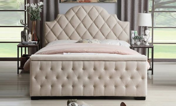 Buy Footboard Storage Bed Queen Without Mattress Beige Price