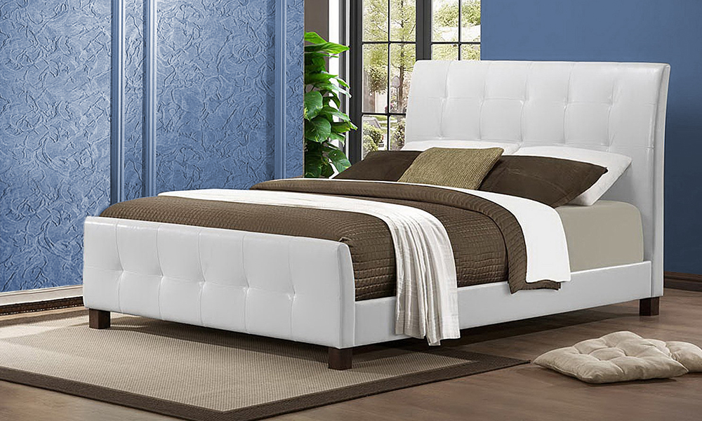Mildred Contemporary Faux Leather Platform Bed King Bed without Mattress White
