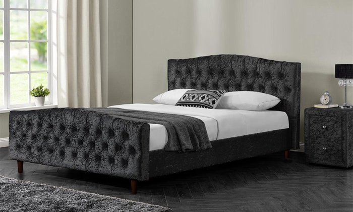 Chesterfield Linen or Velvet Bed Frame King Bed with Mattress Dark Grey