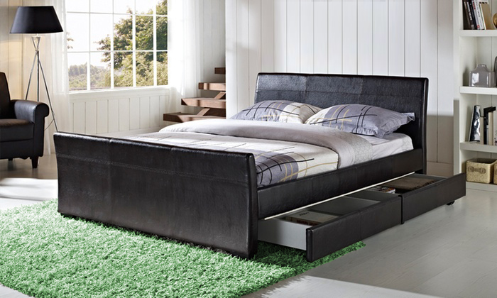 Dresden Four-Drawer Bed in Choice of Color King Bed with Mattress Brown