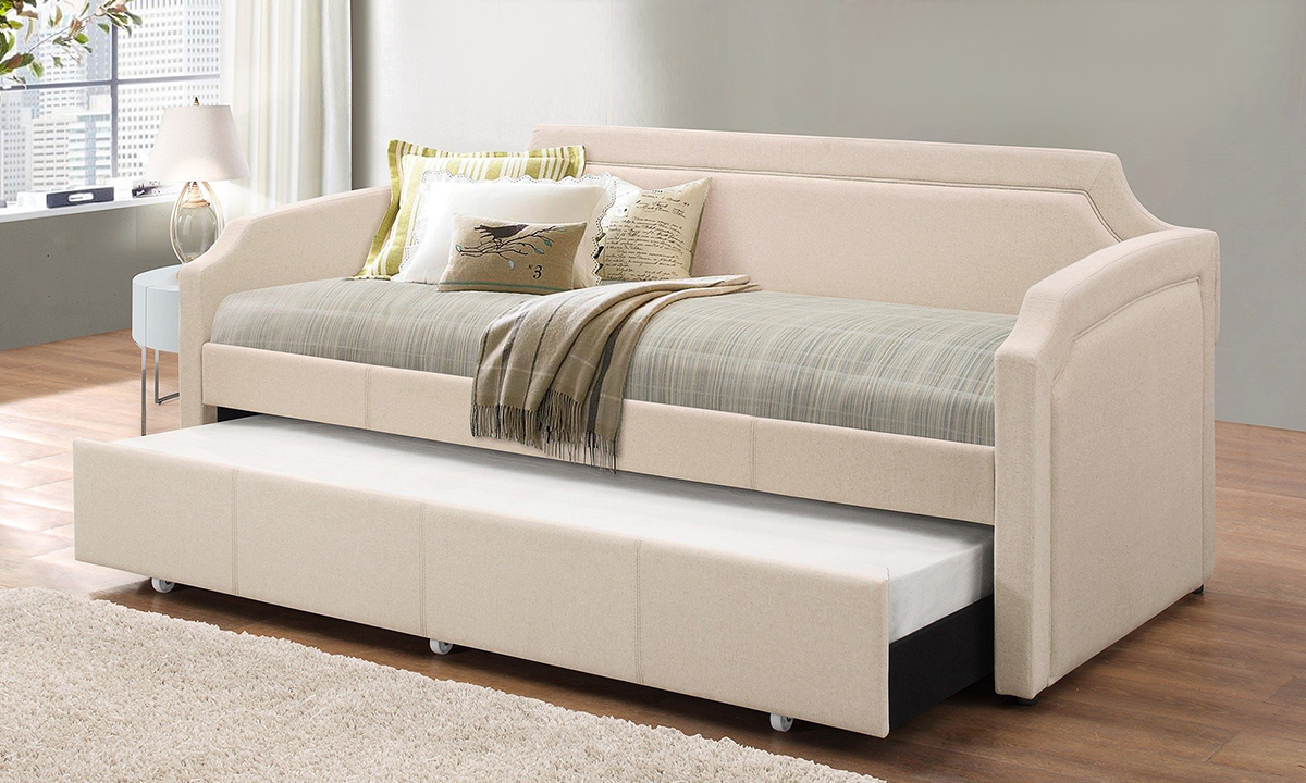 Paraskeve Modern and Contemporary Fabric Curved Notched Corners Sofa Twin Daybed Daybed with trundle Grey
