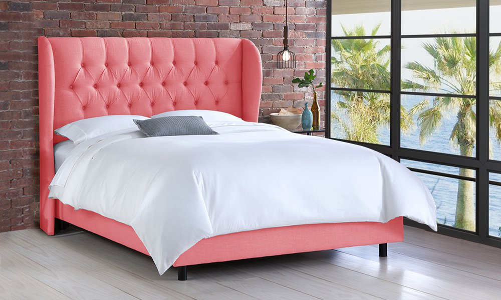 Tufted Linen Upholstered Wingback Bed Super King Bed Petal