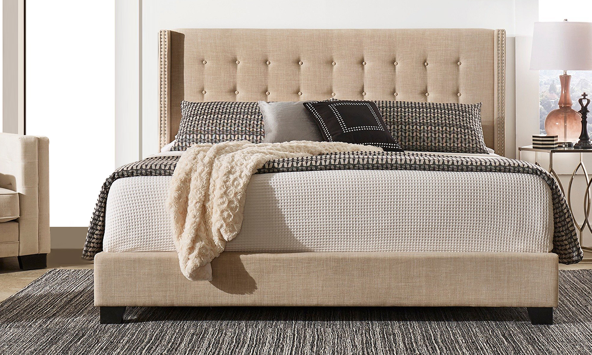 Melina Tufted Linen Wingback Bed King Bed with Mattress Dark Grey